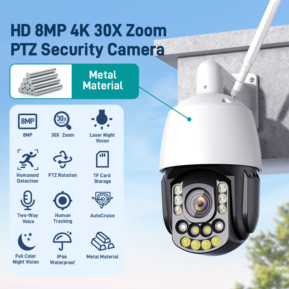 Microseven Professional Open Source, Remote Managed, 4K/8MP (3840X2160) UltraHD PoE+, Wi-Fi, 30X Optical Zoom Pan Tilt Speed Dome IP Camera, Smart Motion Detection & Auto Tracking, Indoor / Outdoor PTZ Camera, Spotlights Smart Color Night Vision 256GB SD Slot,Day & Night, Sony Starvis CMOS, IP66 Weatherproof, Two-Way Audio, Auto Cruise, ONVIF, Web GUI & Apps, CMS (Camera Management System), Cloud Storage + Broadcasting on YouTube and Microseven AI CV