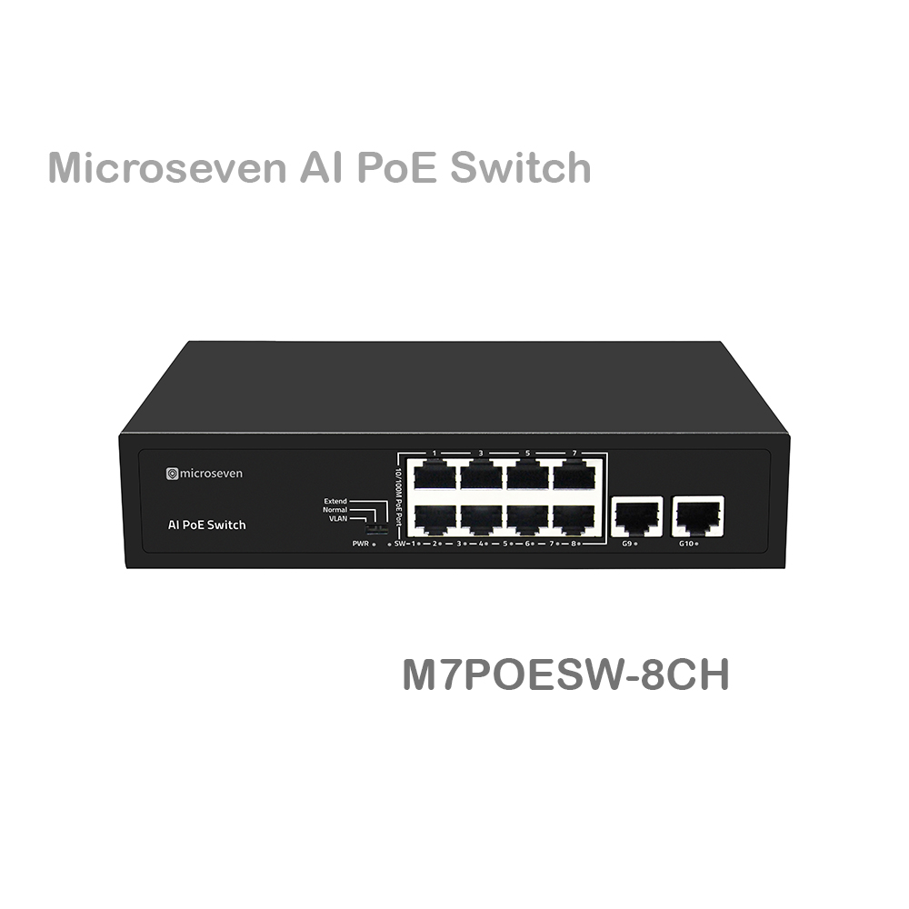 AI PoE Switch (8 POE Ports +2 Uplink), 802.3af/at PoE+ 100Mbps, 120W  Built-in Power, Extend to 250Meter,Unmanaged Metal Plug and Play